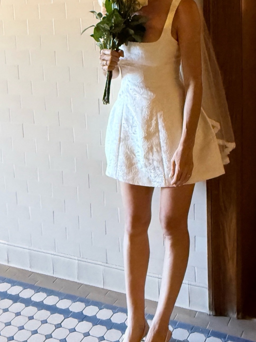 Sleeveless White Mini A-Line Dress with Square Neck